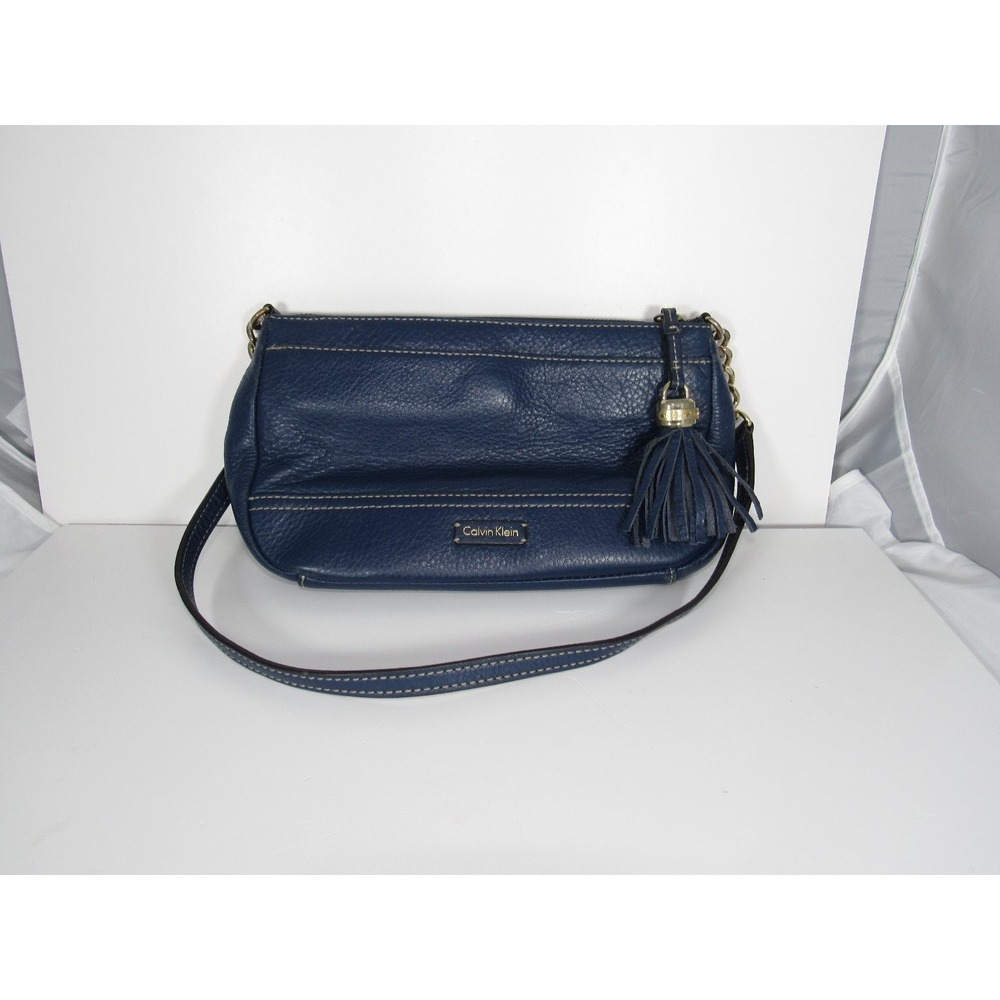 Calvin Klein Women's Handbag Navy Blue Leather Tassel Chain Strap
